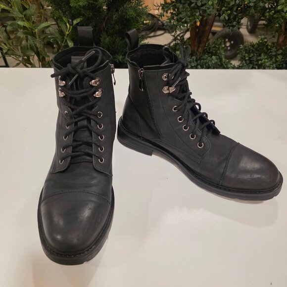 Vostey Motorcycle Casual Boots Black Leather Zipper Chukka Shoes Men's 9.5 - Picture 2 of 13